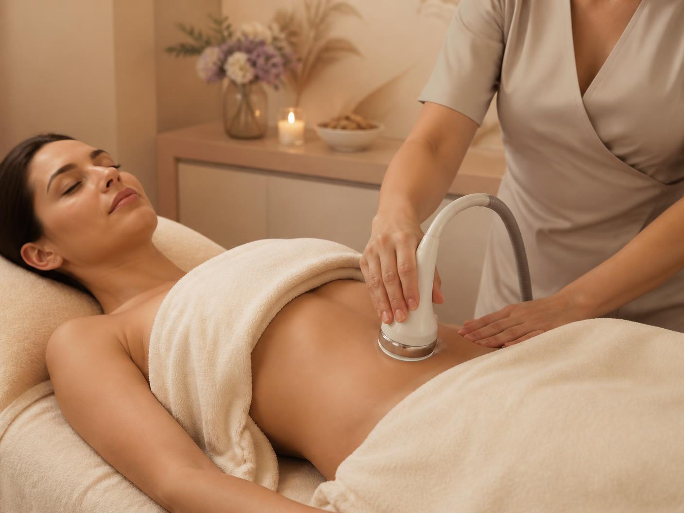 Non-surgical body contouring treatment in progress