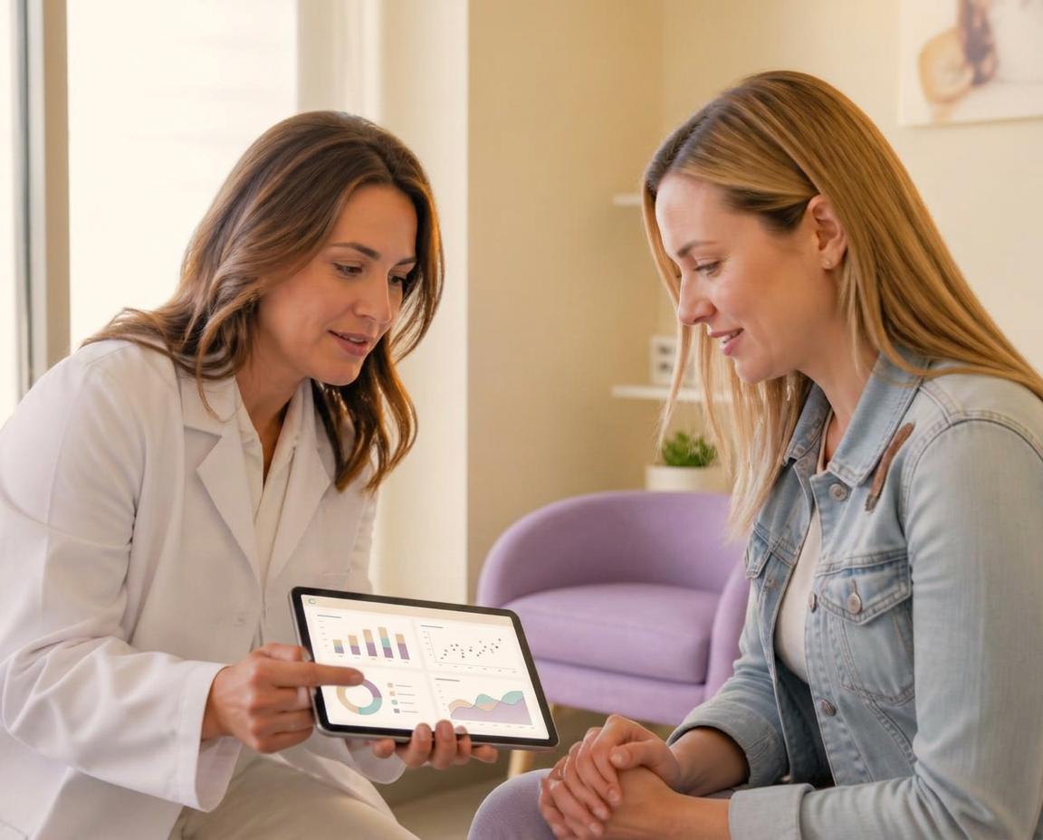 A doctor reviewing a treatment plan on a tablet with a patient