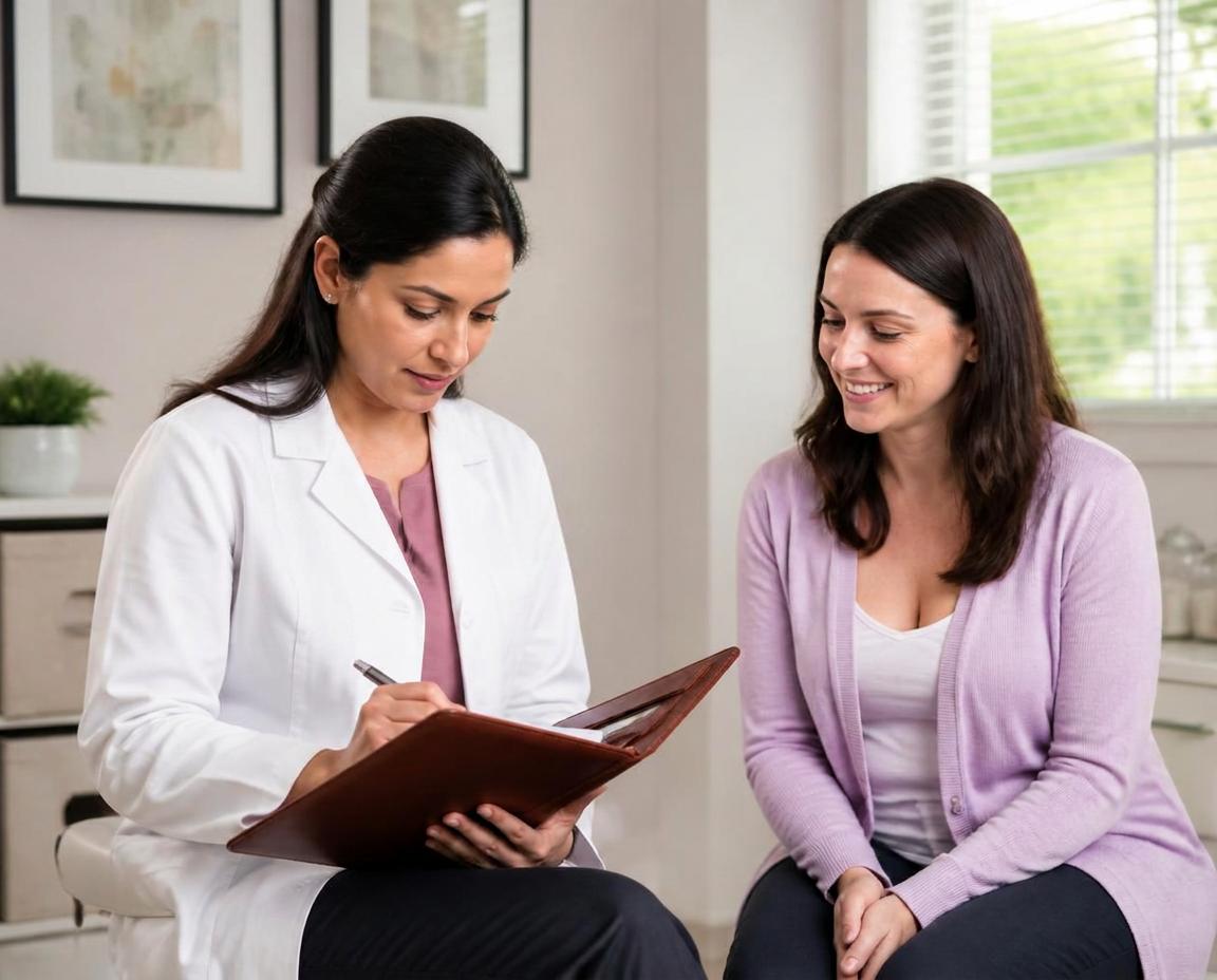 A doctor writing follow-up notes beside a smiling patient
