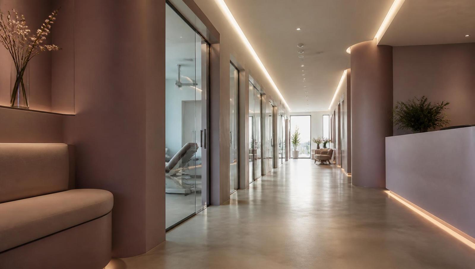 Treatment corridor at New Me Aesthetics & Wellness Clinic in Mohandessin